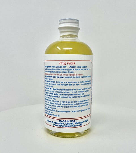 Back of Ringmaster Rubbing Oil Bottle